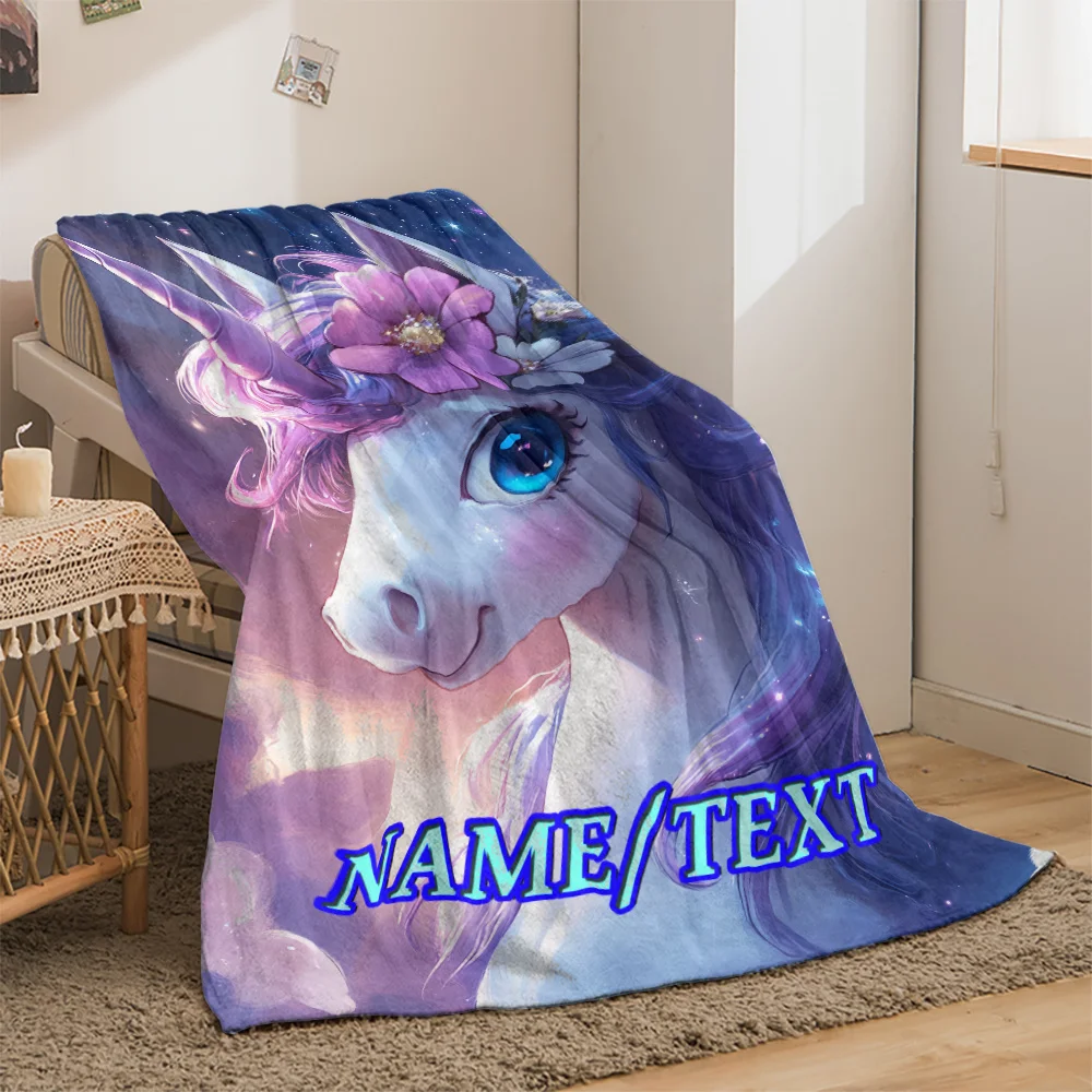 

1 personalized custom unicorn-printed flannel blanket, suitable for all four seasons, ideal for sofa bed travel Halloween gifts