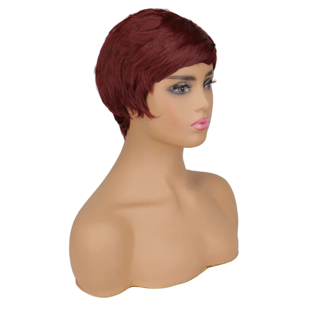 SuQ Pixie Cut Perücke Layered Cut Haar Für Frauen Wein rot frauen Kurze Haare Schwarz African Synthetische Cosplay Dance partei Lockige Perücken