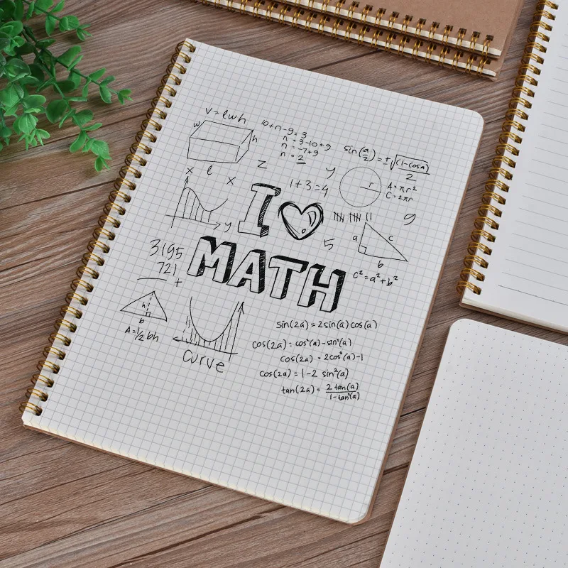 4pcs Coil B5 Notebook Kraft Paper Cover Student Notepad,Grid Horizontal Blank Dotted Inner Pages,Office Learning Supplies
