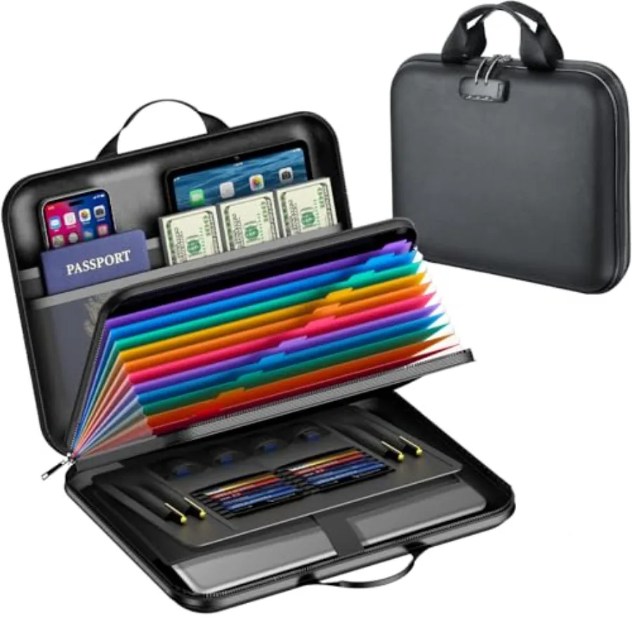 

Огнестойкий водонепроницаемый органайзер для документов с замком, жесткий футляр для файлов с 13-секционной папкой-гармошкой и множеством отделений