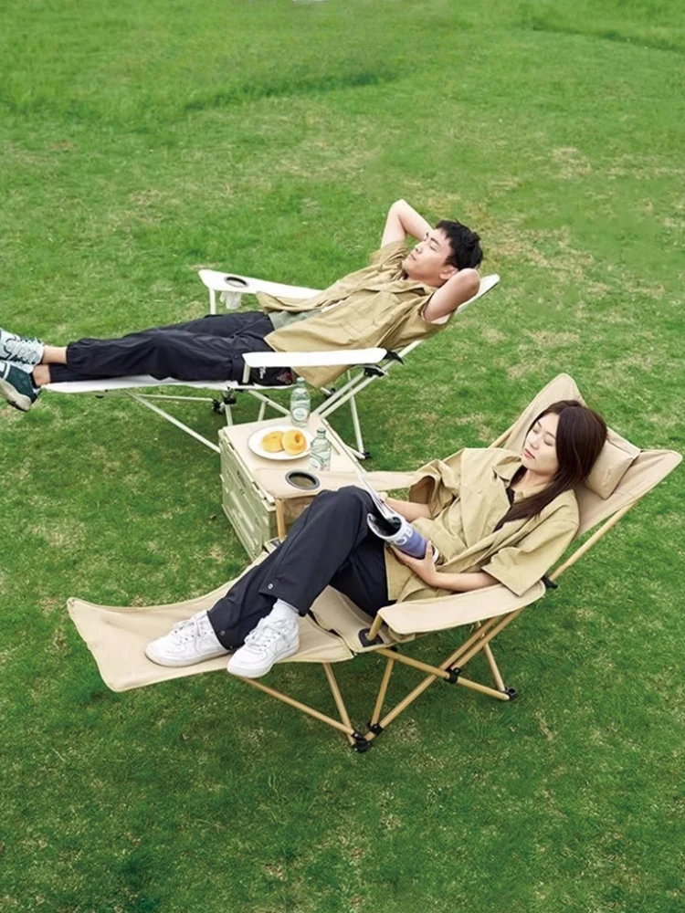 

Portable Reclining Camping Chair Lightweight Folding High Back Lounge Chair Adjustable Backrest Footrest For Outdoor Beach