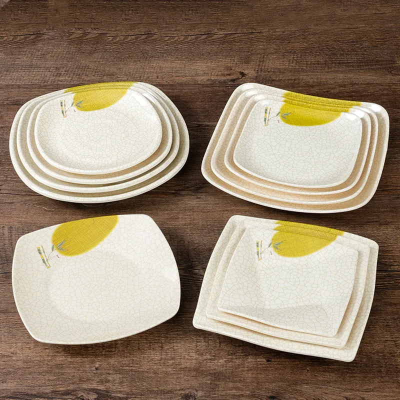 1Pc Square Melamine Plate High Quality Snack Fruit Salad Dish Home Merchant Dining Plate Not Easily Broken Plastic Tableware