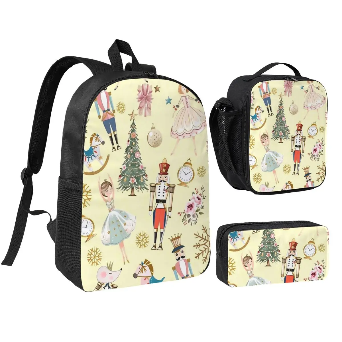 Elegant Nutcracker Ballet And Soldier Backpack Boys Girls BookBag School Bag Shoulder Bags 3ps Insulated Lunch Bag Pencil Case