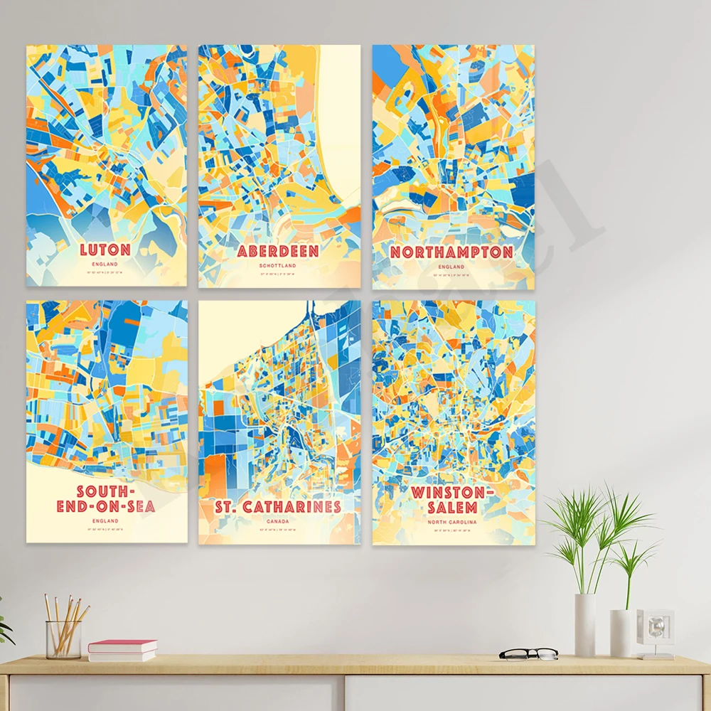 إدمونتون ساوث سيز أورورا بورياليس نيوارك نورثامبتون أبردين وارنجتون سانتا آنا لوتون بليموث. ملصق خريطة ألوان المدينة