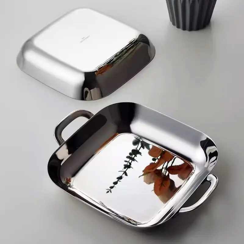 

Прямоугольный поднос для кафе из нержавеющей стали 304, экспортные металлические тарелки для дома/ужина, еда, посуда для хранения на кухне, тарелка для торта Dim Sum