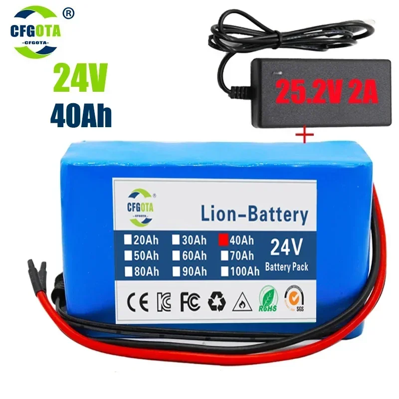 25.2V 24V 6 s2p 40000mAh 18650 batteria al litio 24V con BMS per bicicletta elettrica ciclomotore spina opzionale + caricatore 2A