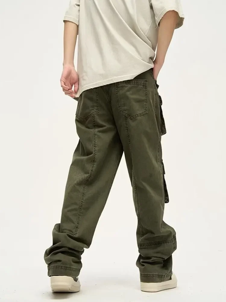 Cyber Y2K Streetwear Multi tasche Vintage Green Baggy Cargo Jeans pantaloni per uomo abbigliamento pantaloni dritti di lusso Vaqueros