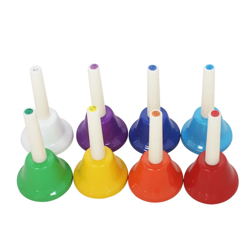 Orff ชุดเครื่องดนตรี Handbell สีสัน 8-Note Hand Bell เด็กเพลงของเล่นเด็ก Early Education ของขวัญคริสต์มาสที่สวยงาม