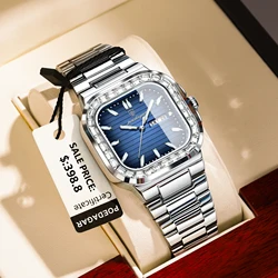 POEDAGAR Fashion Square Men's Watch Date Week Waterproof Luminous Man Watch Luxury Quartz Stainless Steel Sports Watches For Men