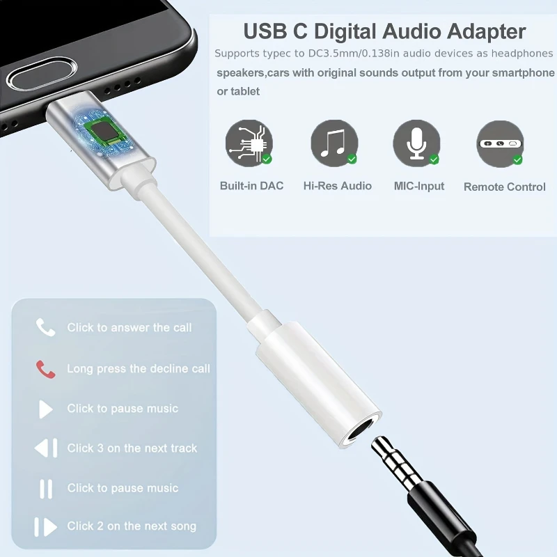 Original USB Type C to 3.5mm Jack Audio Cable Earphone AUX Adapter USB C Headphones AUX Audio Converter for Samsung Huawei Xiomi