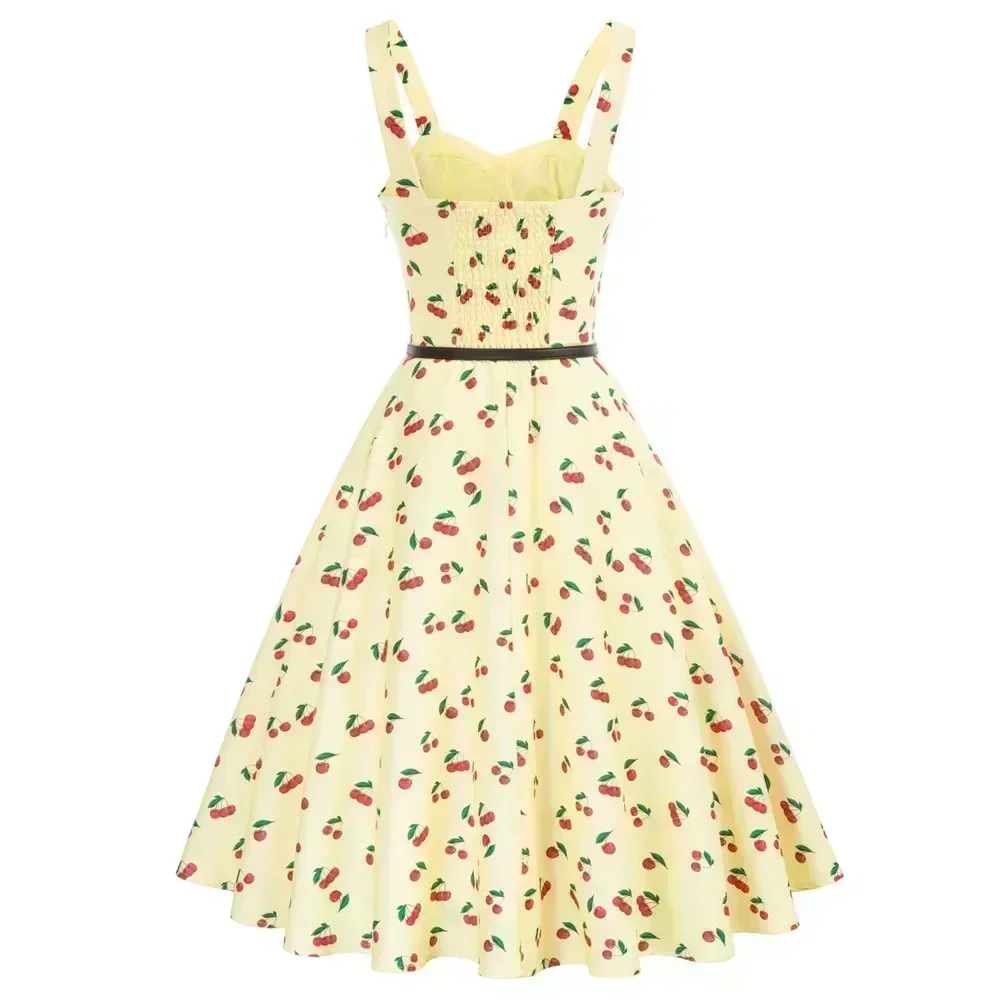 Bp 1950s sem mangas vintage vestidos de balanço com cinto floral querida pescoço queimado vestido linha a cintura alta 50s vestidos rockabilly