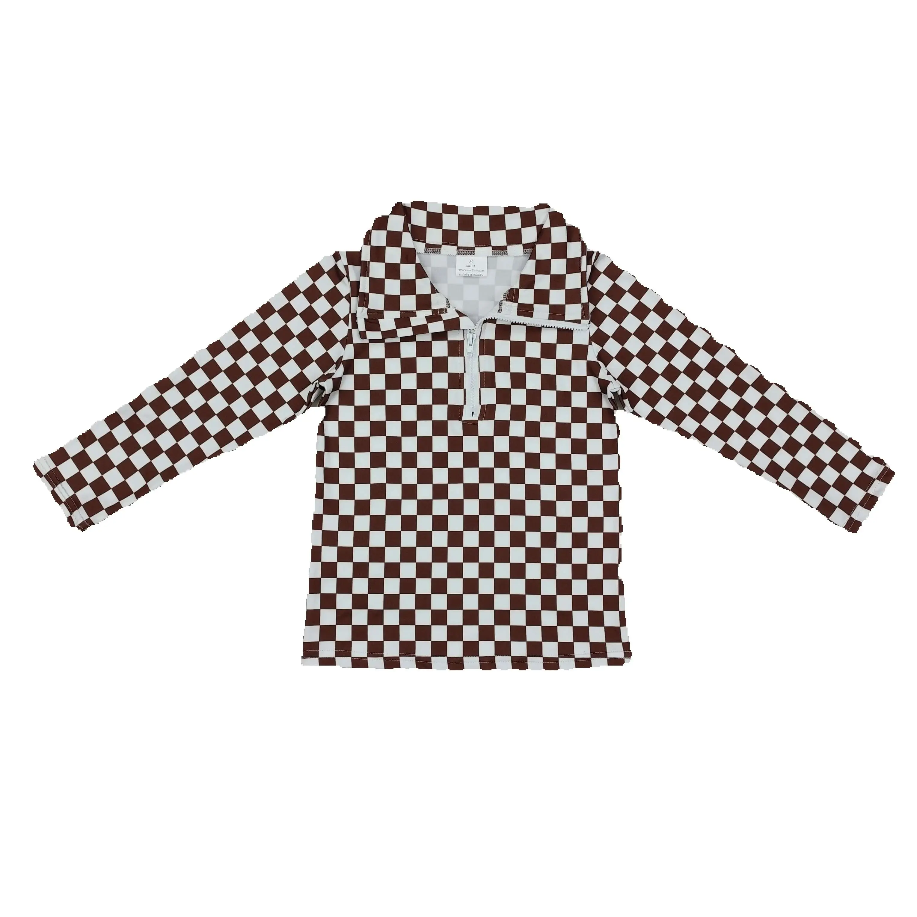 

GT0793 Fashionable Kids Boys Clothing Long Sleeve Brown plaid zipper Print With Children Clothes rts no moq