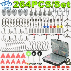 264PCS Fishing Tools Accessories Kit Set Including Fishing Hooks Sinker Swivels Snaps Weights Floats Fishing Set With Tackle Box