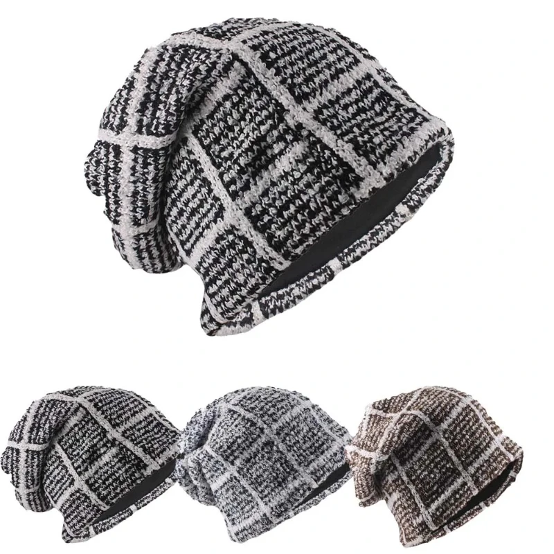 Unisex Mützen Neue Mode Frühling Herbst Gestrickte Skullies Casual Outdoor Sport Erwachsene Männer Frauen Hut Plaid Weiche Motorhaube