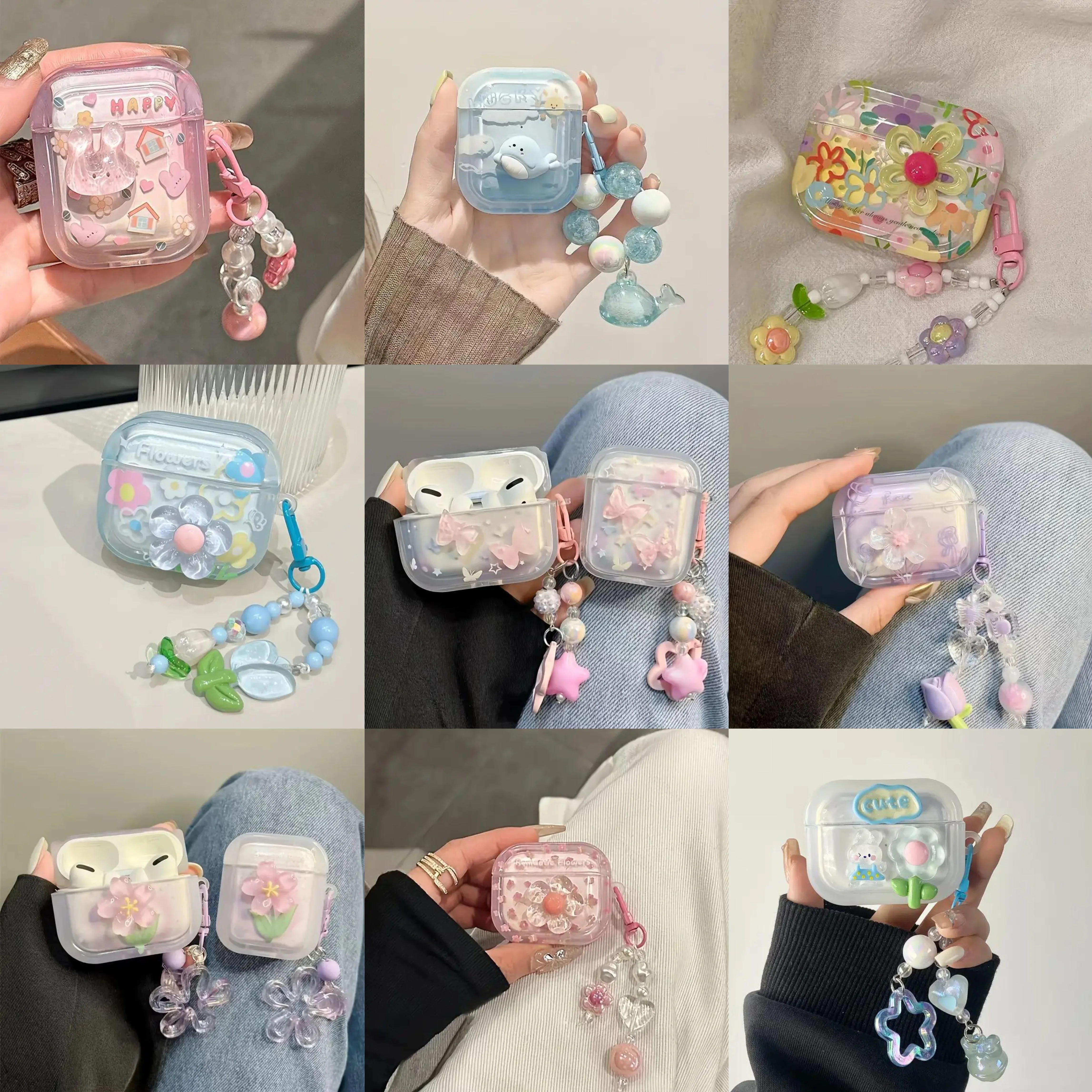 

Cute 3D Flower Protective Case Cover for Apple Airpods Pro3 Pro2 Pro 3 2 4 Wireless Bluetooth Earphone Cover with Pendant