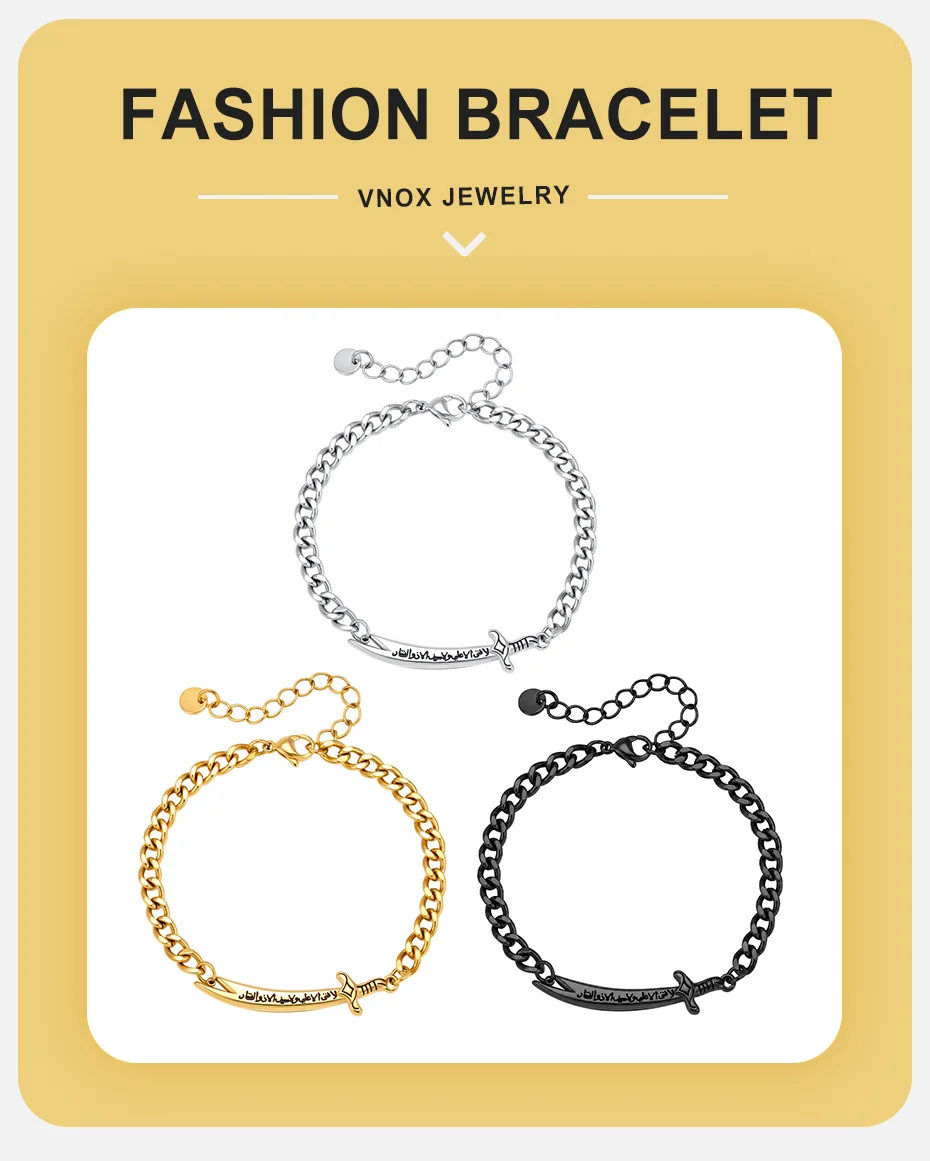 Vnox Zulfiqar Schwert-Armband für Männer, Edelstahl Islamisch Muslimisch Arabisch Verstellbare Kette Armband Religiöser Schmuck Geschenk – Detail 1