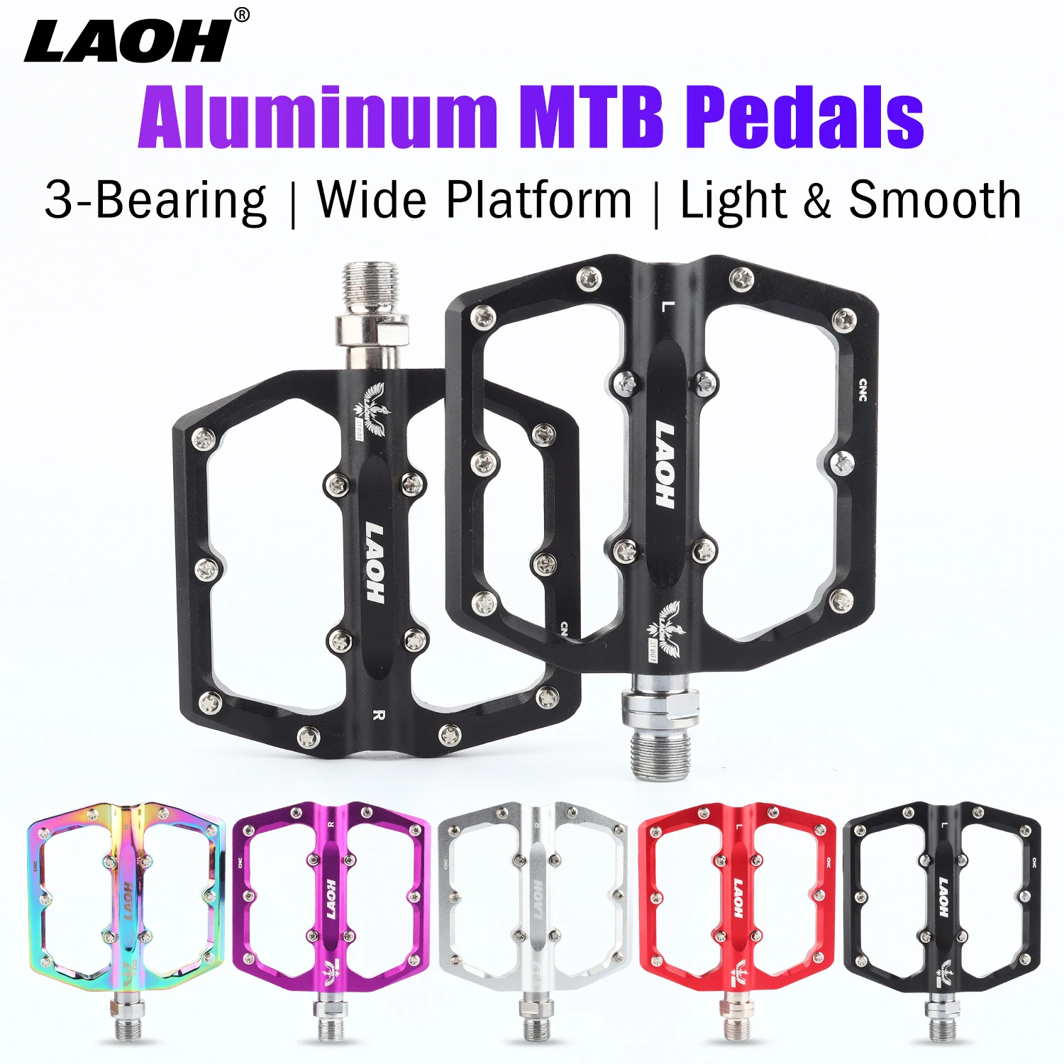 Pedal Platform Flat - LAOH 3-Bearing CNC Aluminum MTB Pedals