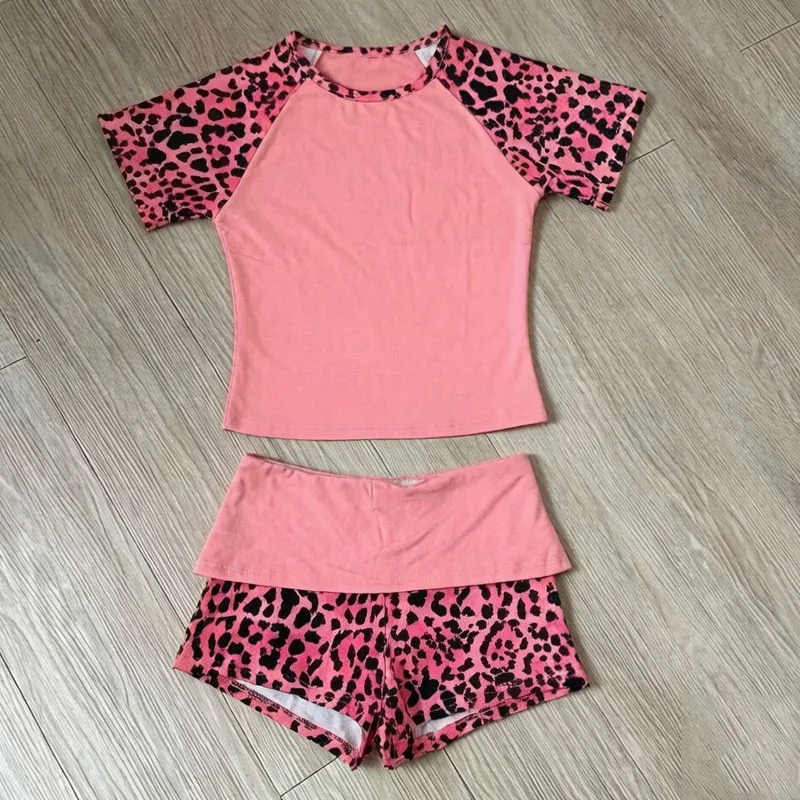 Sommer Neues Amerikanisches Retro Leopardenmuster Patchwork Kurzarm-Shorts-Set Y2K Punk Street Fashion Trend Lässige Damenkleidung – Detail 4