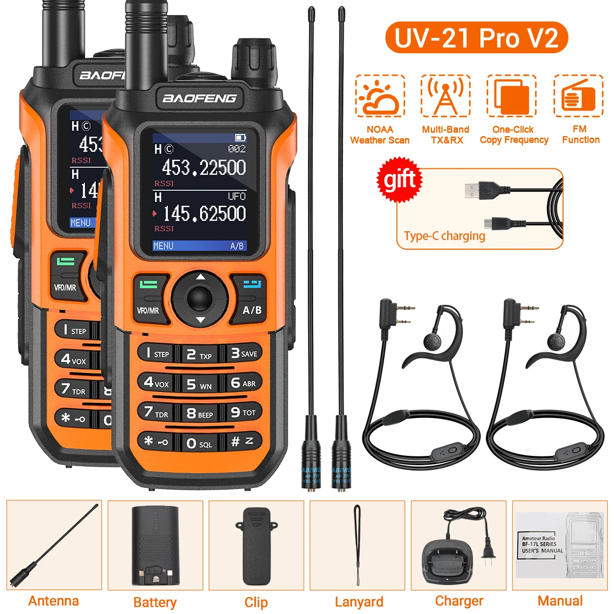 2PCS Baofeng UV-21 Pro Walkie Talkie Multi Band Draadloze Kopieerfrequentie Lange afstand 999CH AM High Power UV 5R K6 5RH Ham Radio