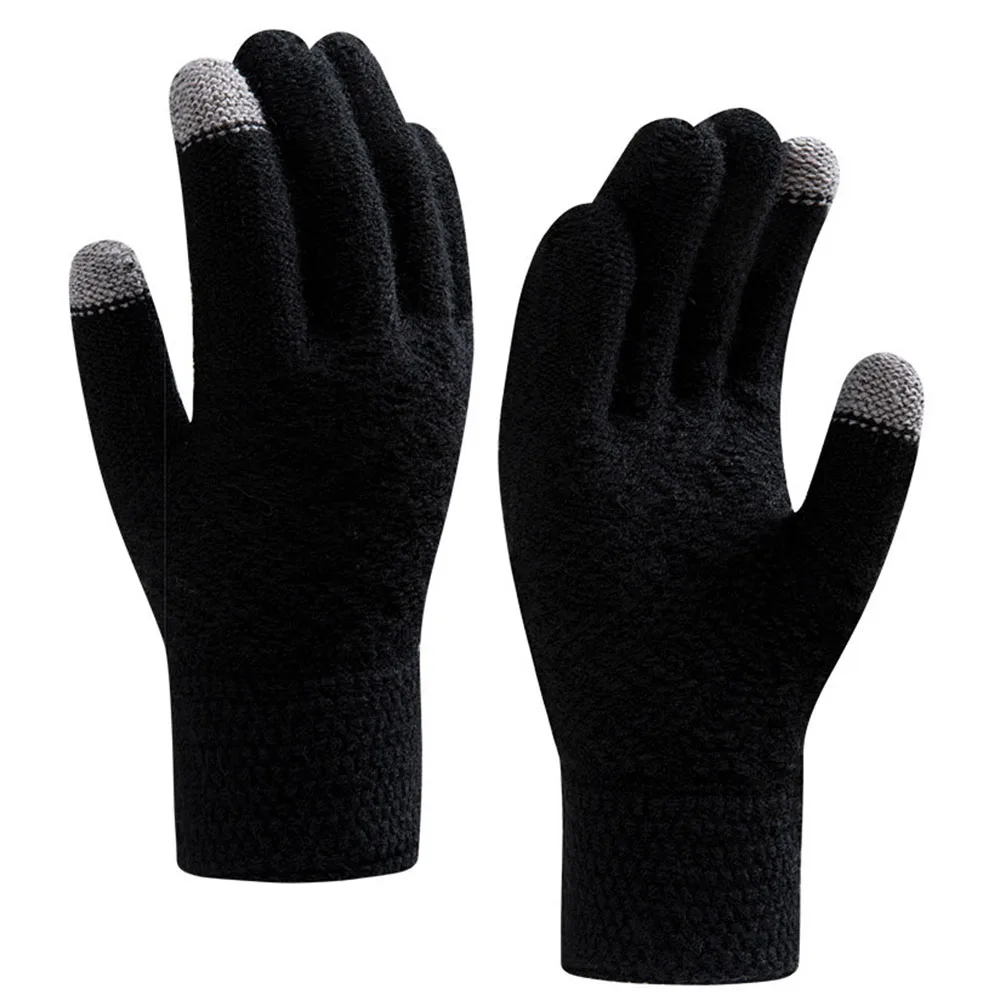 Men Winter Anti-freeze Thicken Fur Cashmere Gloves Touch Screen Writing Knitted Warm Mittens For Driving Outdoor Arm Warmers