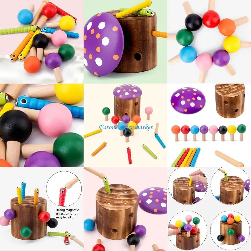 

090B Catching Game Toy Wooden 3D Puzzle Realistic Feeding for Play Set for Toddler Learning Education Preschool Teaching Ai