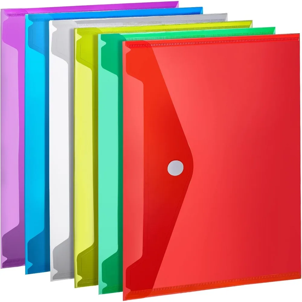 

Plastic File Folders for Documents, 6 PCS Plastic Envelopes, Reusable Clear File Folders File Bags Document Holder, A4 Size