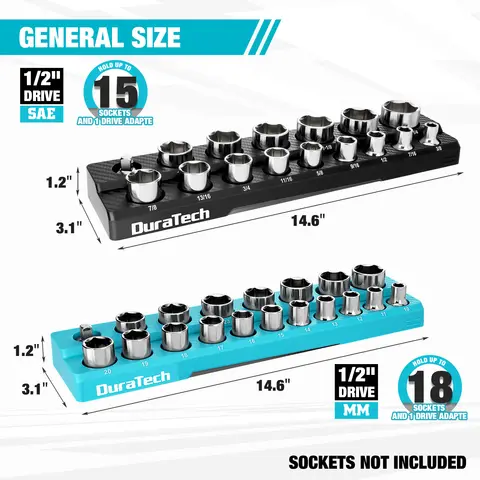 ड्यूराटेक मैग्नेटिक सॉकेट ऑर्गनाइज़र सेट, 1/2 6 best sales सॉकेट धारक - №5