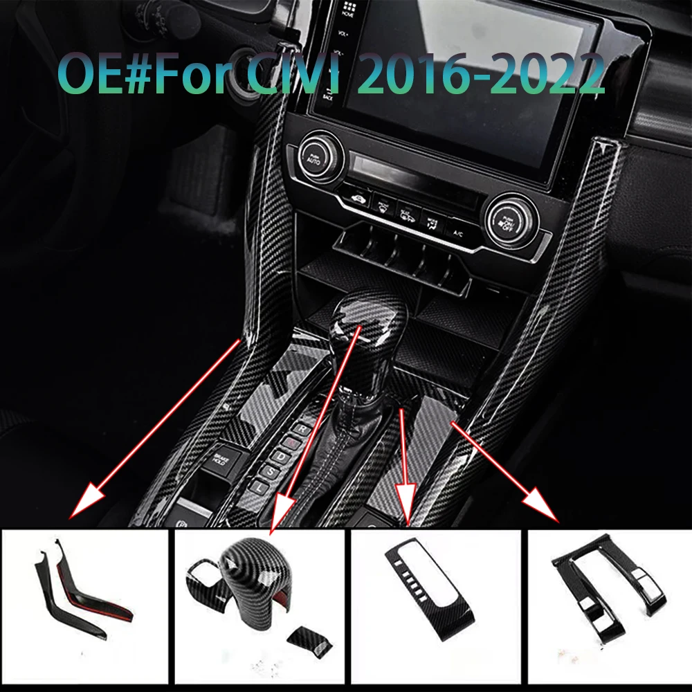 

A SET ABS Carbon Fiber Center Console Gear Shift Panel Trim, Car Stickers For Honda Civic 10th 2016 2017 2018 2019 2020 2021