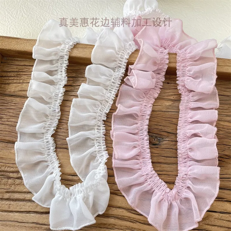 1 Yard Pink White Pleated trim Ruffled Frill Trim for DIY Sewing Craft Making Lace collar Cuff Dress Hem Accessories