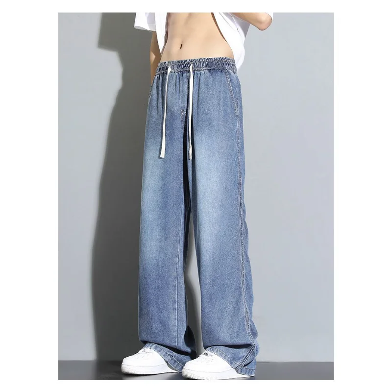 

Summer Thin Jeans Men's New Retro Loose Straight Ice Silk Wide-leg Casual Pants