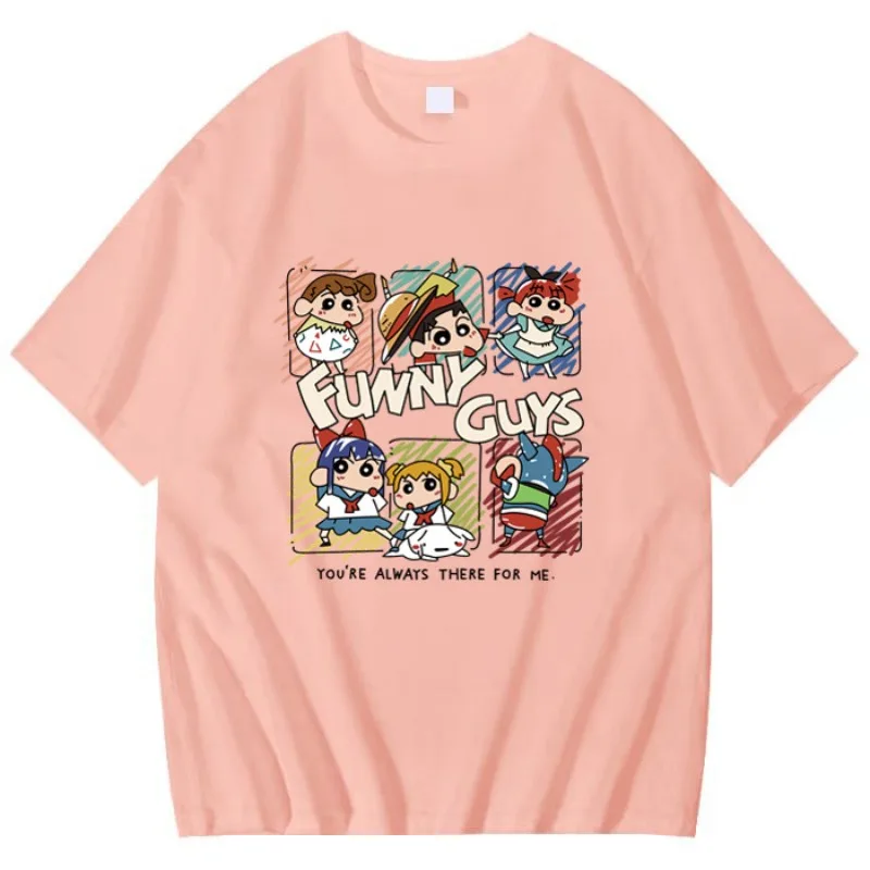 

Summer Fashion Crayon Shin Chan Fun Cartoon Print Women's T-shirt Couples Short Sleeve Women's Y2k Loose Round Neck T-shirt