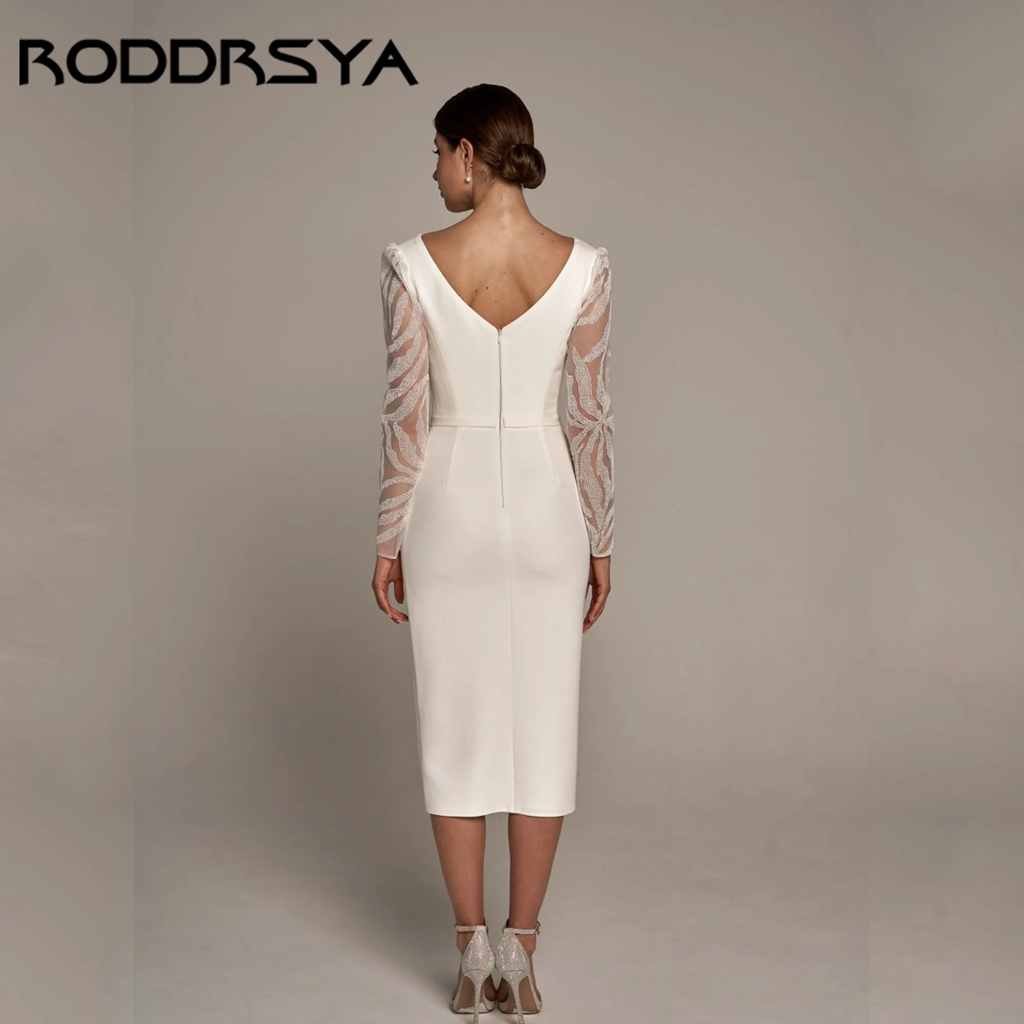 RODDRSYA Mermaid Wedding Dress Long Sleeve V-Neck Elegant Satin Bride Party Gowns Backless Simple vestidos de novia Customized