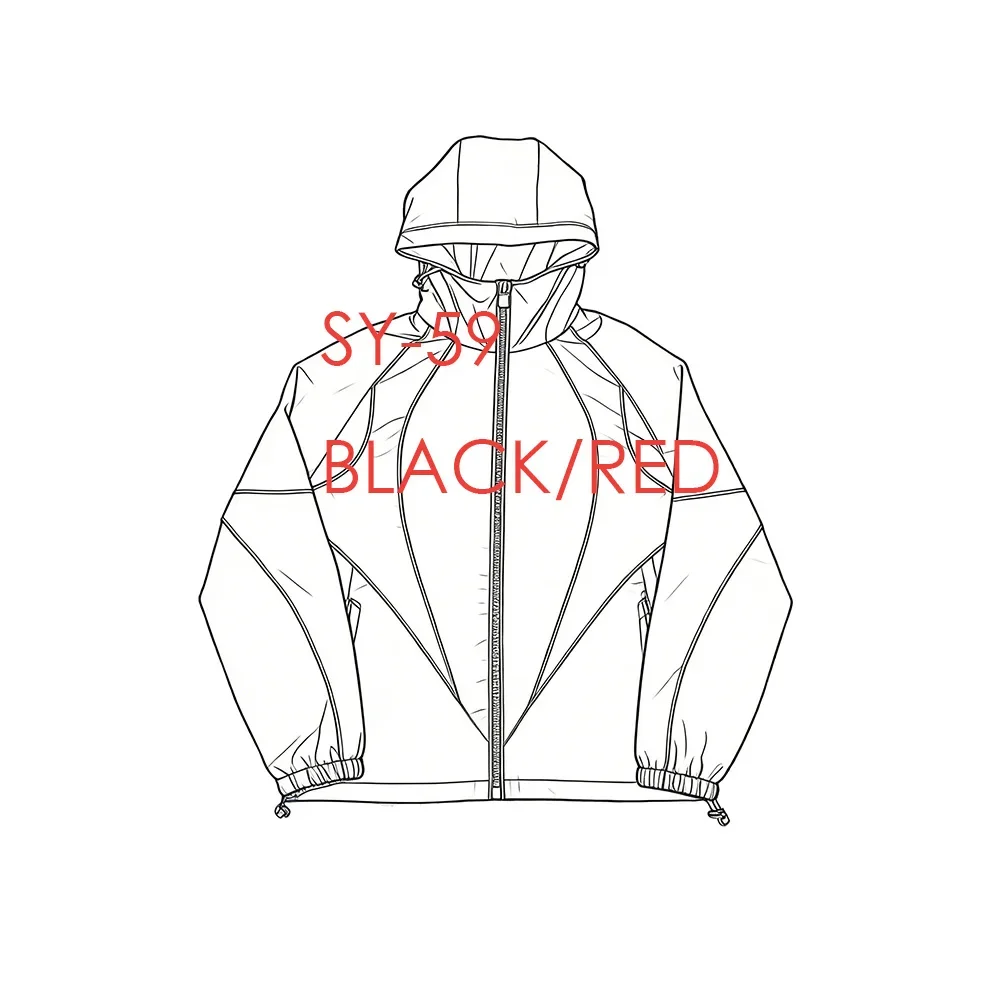 SY-59 Men's Cotton Tracksuit Hoodie Sweatshirt Windbreaker Jogging Top New Clothing Tops Woven Color-block Jacket-black with Red