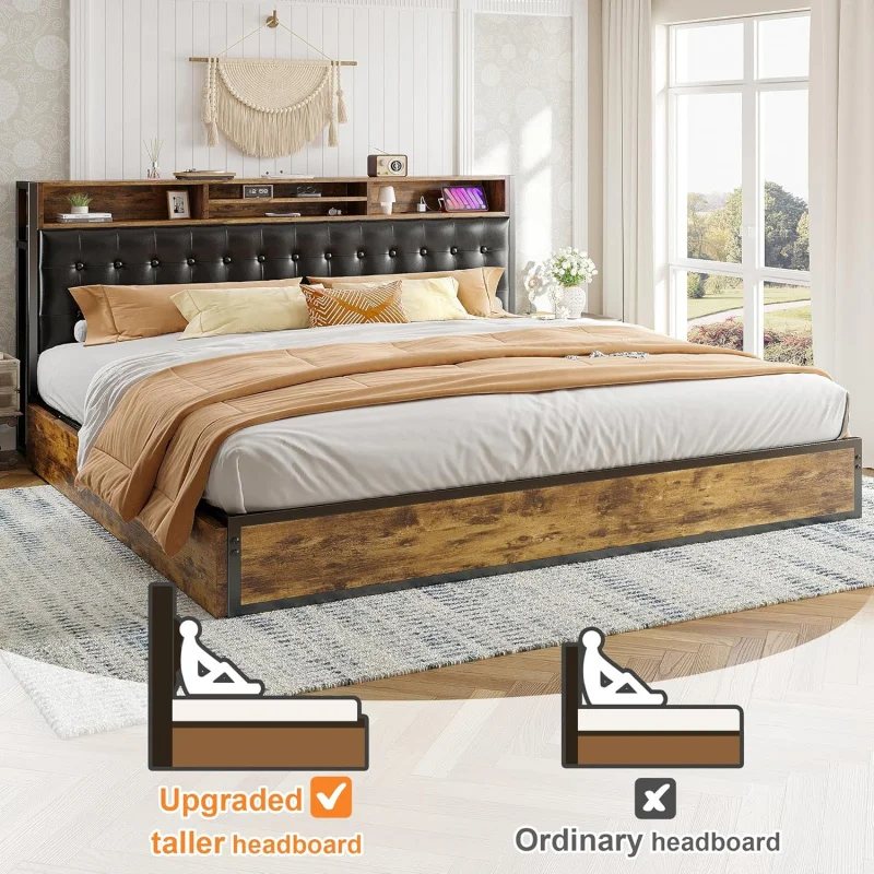 EnHomee 4 Drawers King and Headboard UpholsteredKing Size Bed Frame with Storage & amp image 6