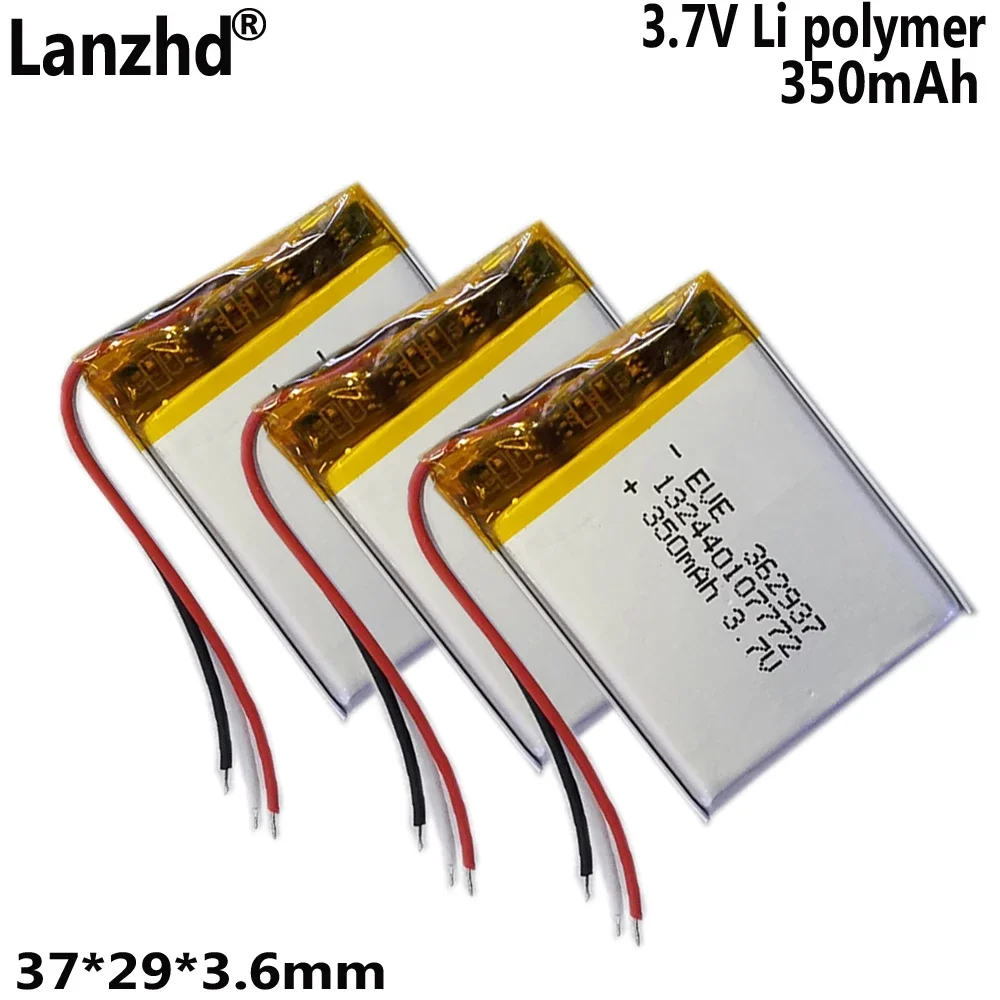 3.7V 350mAh lithium battery 362937 353035 353040 For dashcam electronic watch battery DVD CD MP4 PDA 3.6*29*37mm