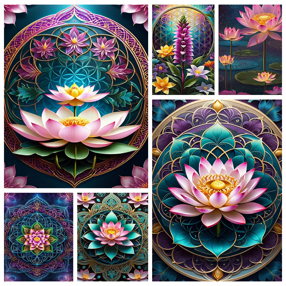 New Arrival Diamond Painting Lotus Flower Art Full Round Rhinesstone Mosaic Color Handmade Cross Stitch Kit Home Wall Decor Gift