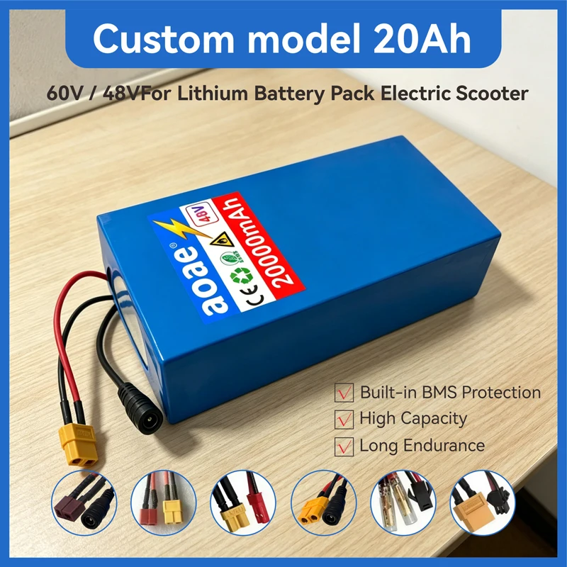 Custom Version Lithium Battery Pack 20Ah 18650 Grade-A Cells 1000W-2000W Built-in BMS T-XT60 High Capacity for Electric Scooter