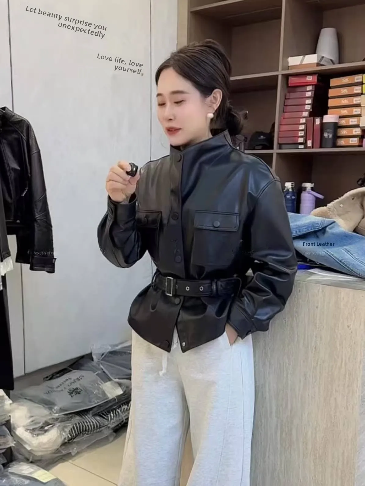 

Ning 2026 New Sle Women's Leather Jaet Genuine eepskin Long Sve Zipper Closure Slim Fit Luxury Feel Coat