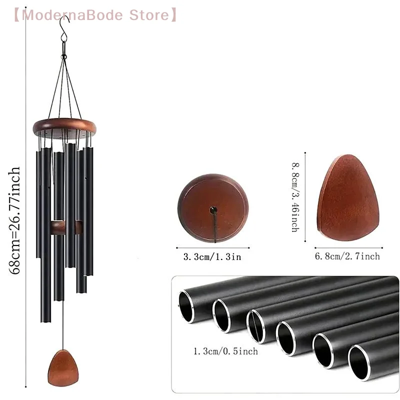 【M】Classic 26 Inch Aluminum Pipe Wind Chimes With Wooden Hanging Tag Farmhouses Terraces Gardens Balcony Corridor Decoration