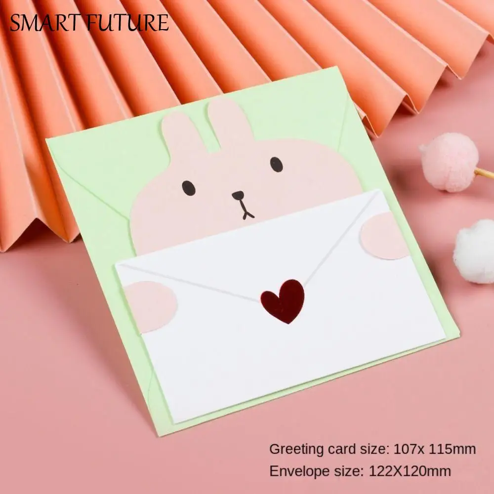 

6 шт., медведь, кролик, благословение, спасибо, конверт, мультяшное украшение, бумага для писем, милая сложенная мультяшная поздравительная открытка