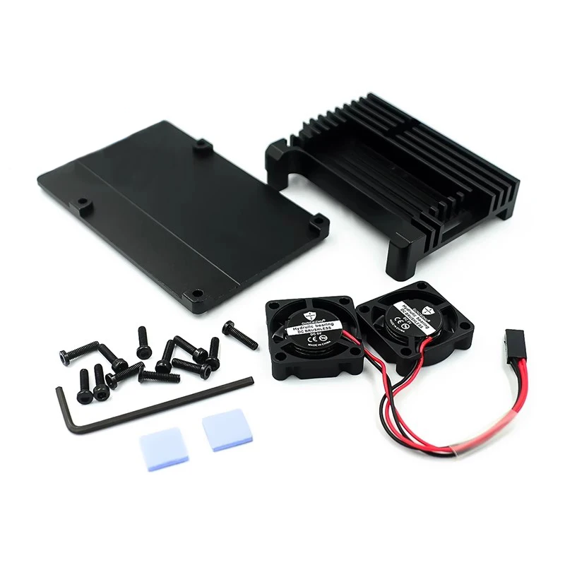 Obudowa aluminiowa Raspberry Pi 4/3 z podwójnym wentylatorem chłodzącym Metalowa obudowa Czarna obudowa do RPI Raspberry Pi 4B/3B/3B+ — zdjęcie produktu 4