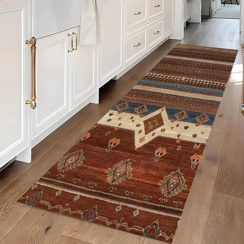VIKAMA Geometric Tribal Runner, Vintage Non-Slip & Washable Carpet for Hallway, Corridor Home Decor