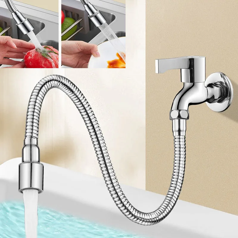 Kitchen Faucet Extended Nozzle Sprinkler Water-saving Device Lengthening Rotating Splash Proof Sprinkler Spray Extender Bubbler