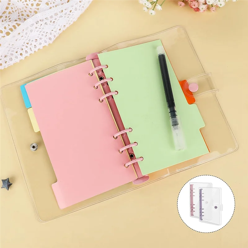 ABTS-2 Pack A6 Soft PVC 6 Rings Binder, Clear Budget Binder, Refillable Planner Binder, Ring Binder Cover With Snap Button
