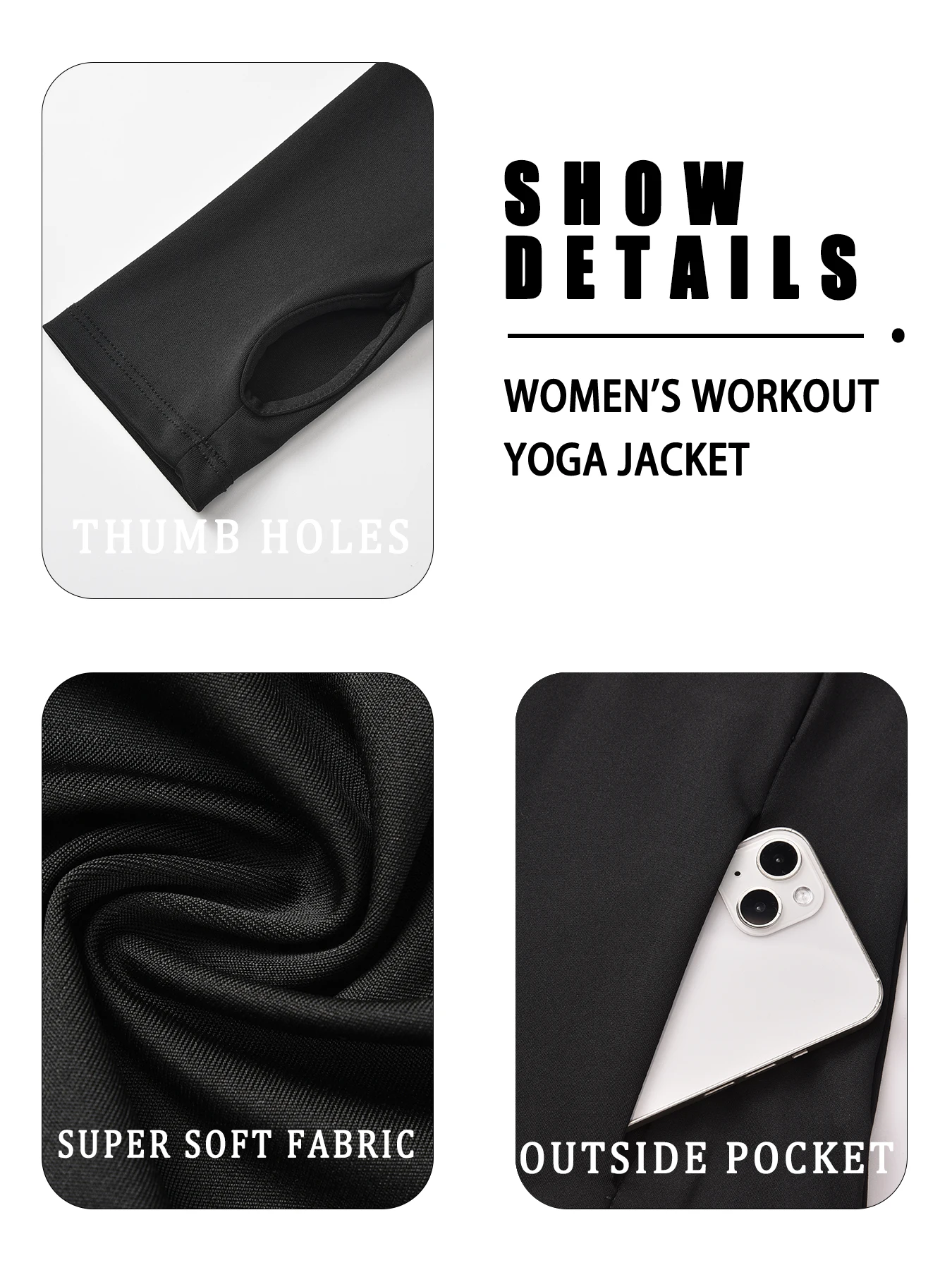Women's Workout Yoga Jacket Full Zip Thumb Holes & Perfect For Running Hiking & More