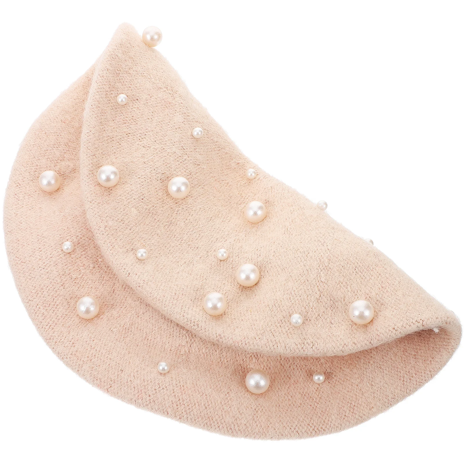

Women's Pearl Beret Autumn Winter Cashmere Heavy Work Beret Free Size Beige Cozy Warm Beaded Rivet Wool Hat
