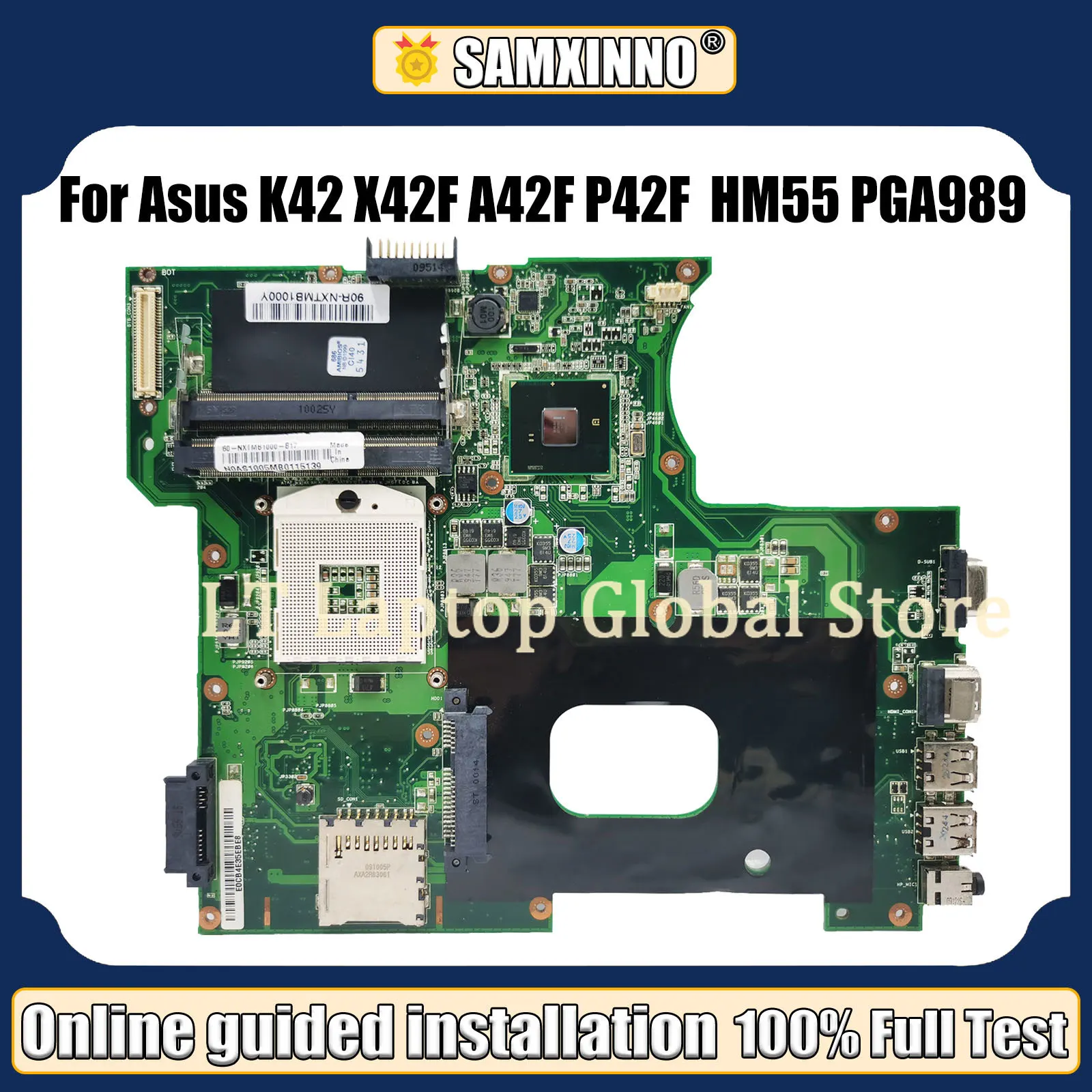 

K42F Motherboard Rev 2.0 3.2/3.3 GMA HD USB2.0 HM55 PGA989 For Asus K42 X42F A42F P42F mainboard 100% fully tested