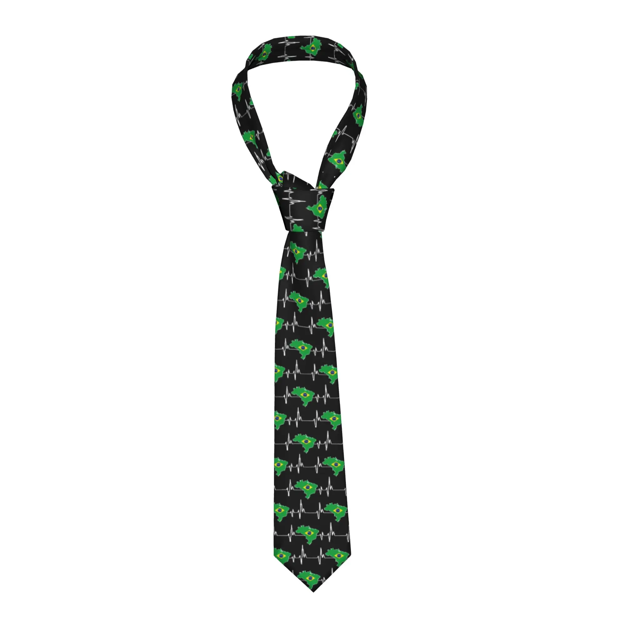 Fashion Heartbeat Design Brazilian Flag Brazil Neck Tie Men Silk Brazilian Proud Neckties for Wedding Gravatas