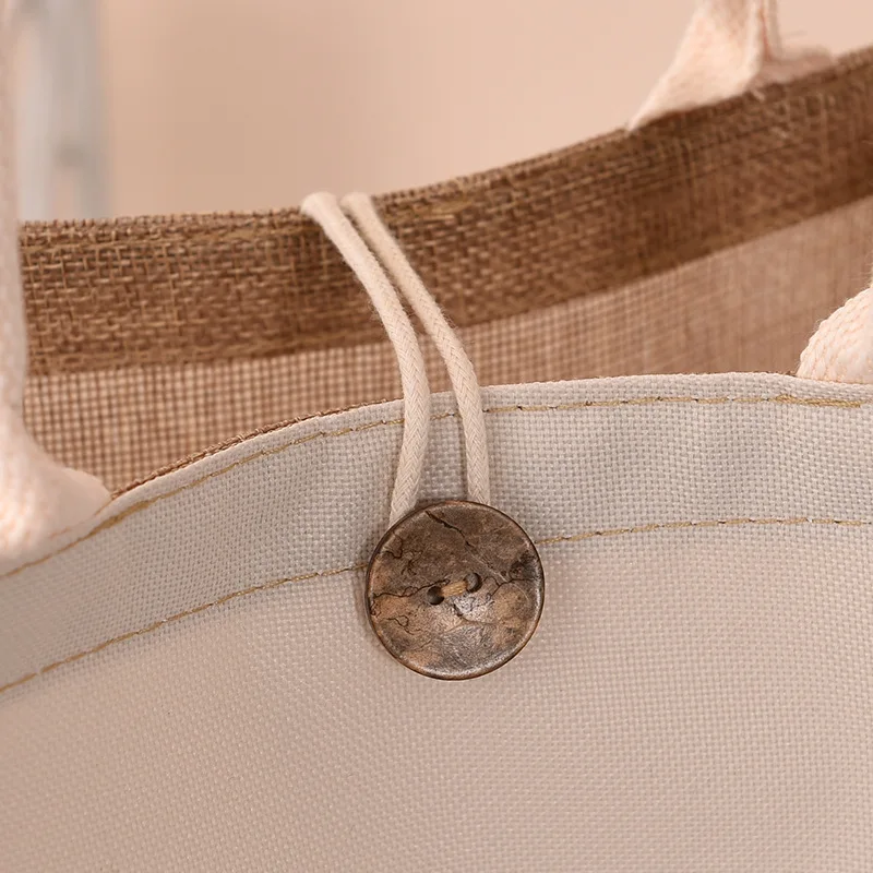 Burlap Tote Bag With Button Large Capacity Gift Handbag Eco-friendly Reusable Shopping Bag Women Hemp Bag