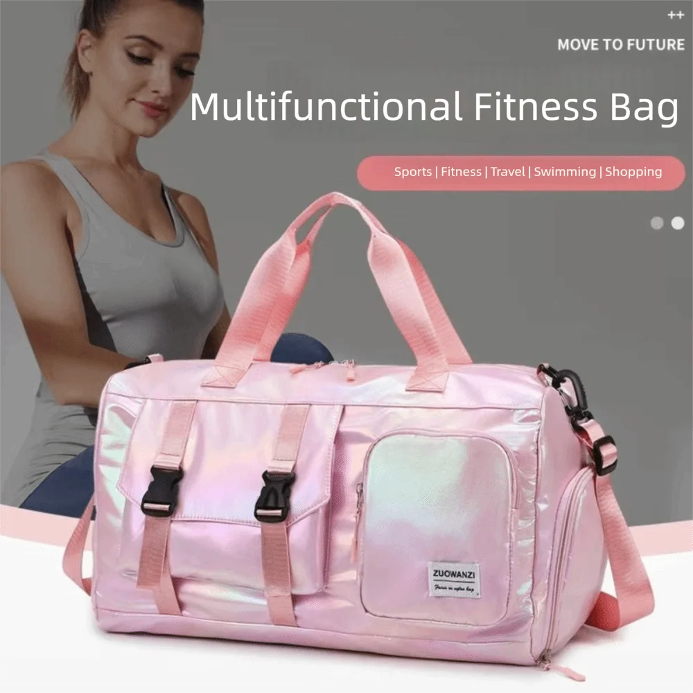 

Жемчужная глянцевая спортивная сумка, водонепроницаемая большая вместительная сумка для фитнеса и тренировок, ручная кладь, отделение для обуви, сумка для спортзала Weekender, плавание